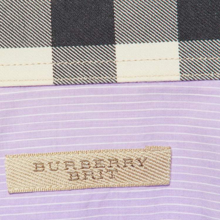 Pre Owned Burberry Brit Lilac Pin Striped Cotton & Linen Long Sleeve Shirt M