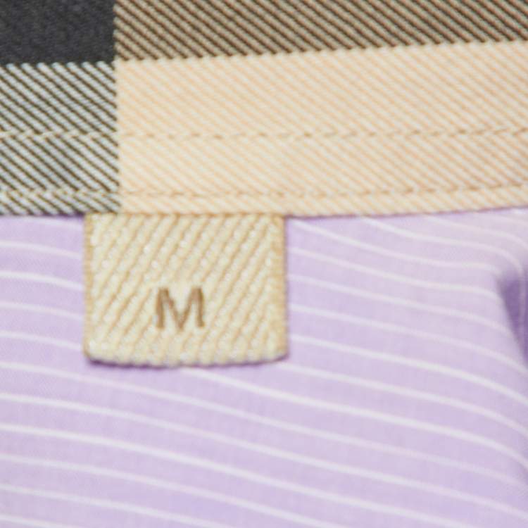 Pre Owned Burberry Brit Lilac Pin Striped Cotton & Linen Long Sleeve Shirt M