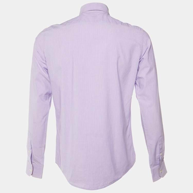 Pre Owned Burberry Brit Lilac Pin Striped Cotton & Linen Long Sleeve Shirt M