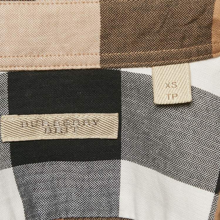 Pre Owned Burberry Brit Brown Tartan Check Herringbone Cotton Button Front Shirt XS