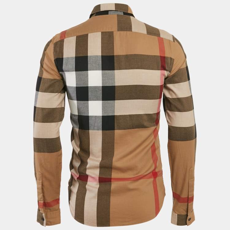 Pre Owned Burberry Brit Brown Tartan Check Herringbone Cotton Button Front Shirt XS