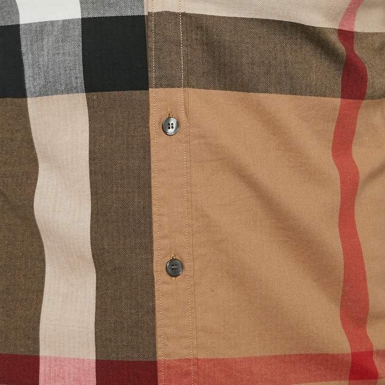 Pre Owned Burberry Brit Brown Tartan Check Herringbone Cotton Button Front Shirt XS
