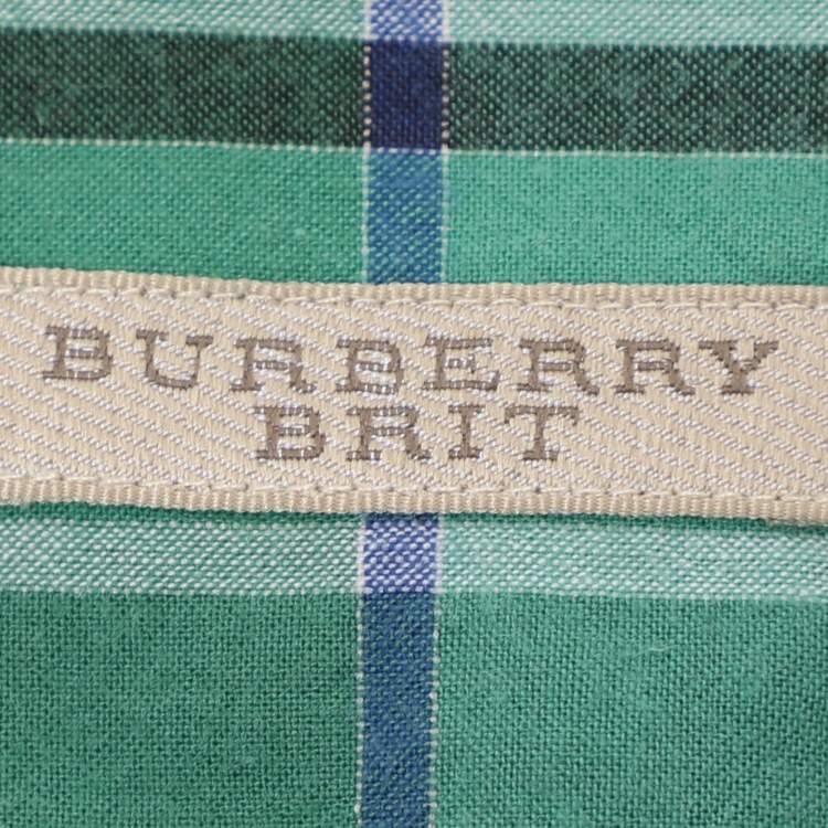 Pre Owned Burberry Brit Green Check Print Cotton Button Front Shirt L