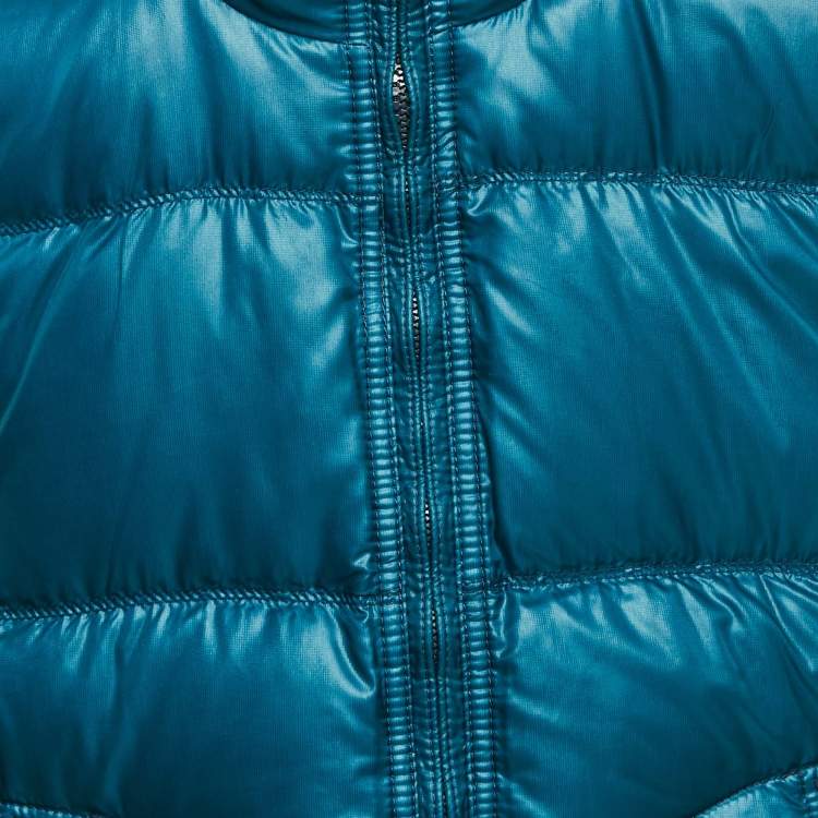 Pre Owned Burberry Brit Blue Nylon Quilted Zip-Up Hooded Reversible Jacket S
