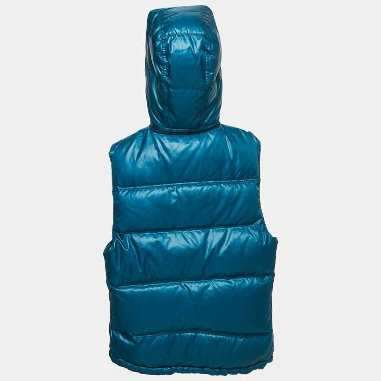 Pre Owned Burberry Brit Blue Nylon Quilted Zip-Up Hooded Reversible Jacket S
