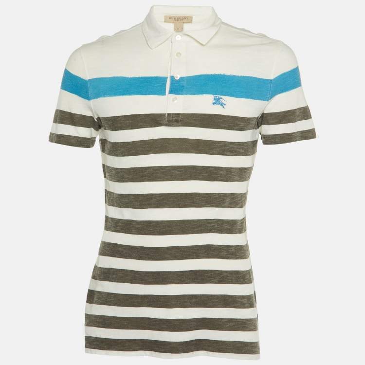 Pre Owned Burberry Brit White Striped Cotton Polo T-Shirt M
