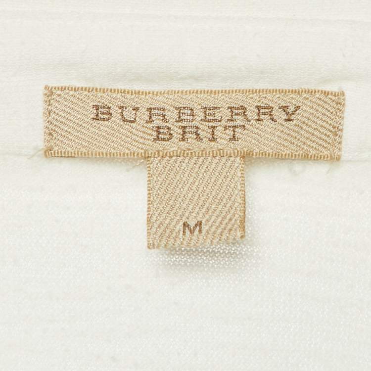 Pre Owned Burberry Brit White Striped Cotton Polo T-Shirt M