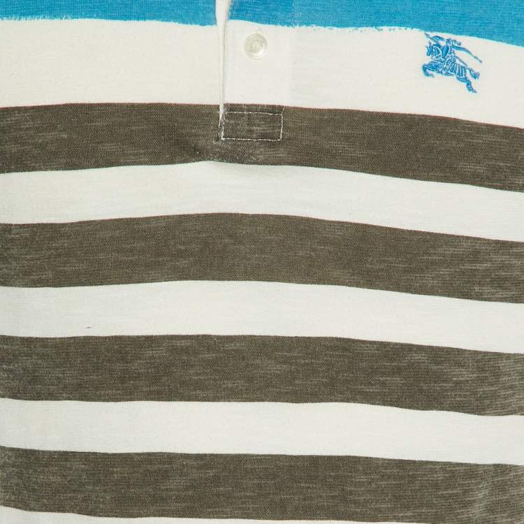 Pre Owned Burberry Brit White Striped Cotton Polo T-Shirt M