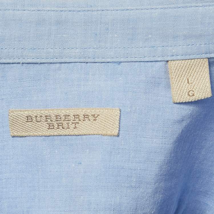 Pre Owned Burberry Brit Blue Cotton and Linen Button Down Shirt L