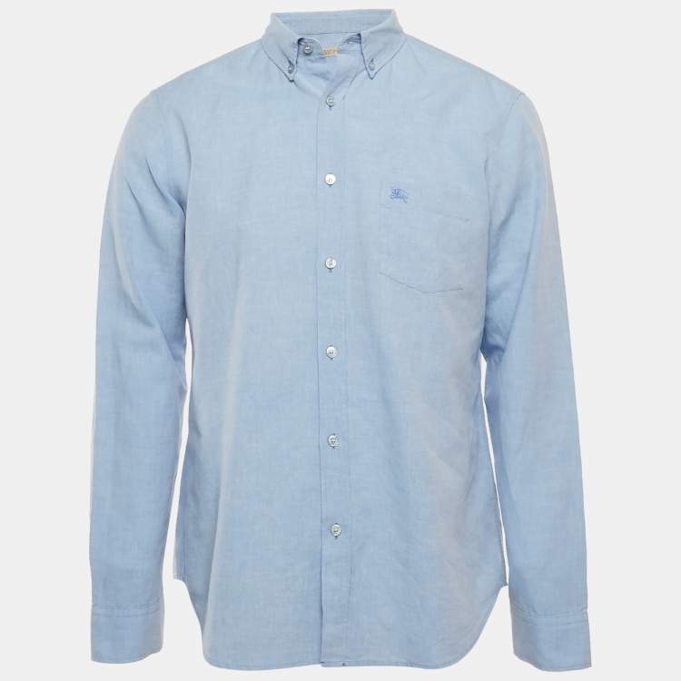 Pre Owned Burberry Brit Blue Cotton and Linen Button Down Shirt L