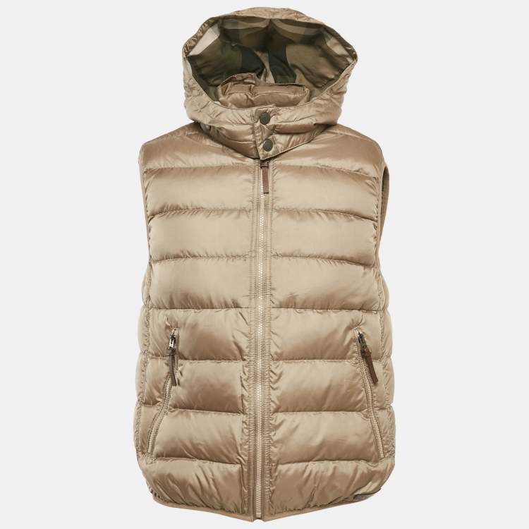 Pre Owned Burberry Brit Beige Nylon Hooded Down Vest L