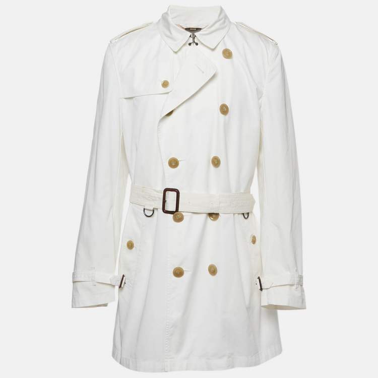 Pre Owned Burberry Brit White Cotton Double Breasted Trench Coat XXL