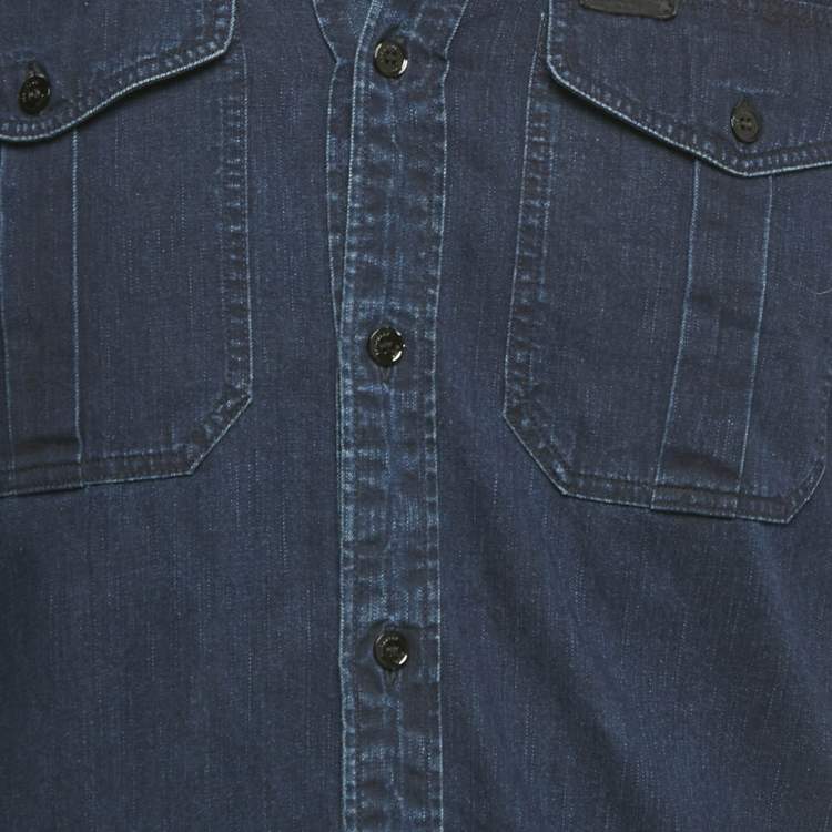 Pre Owned Burberry Brit Dark Blue Denim Button Front Shirt M