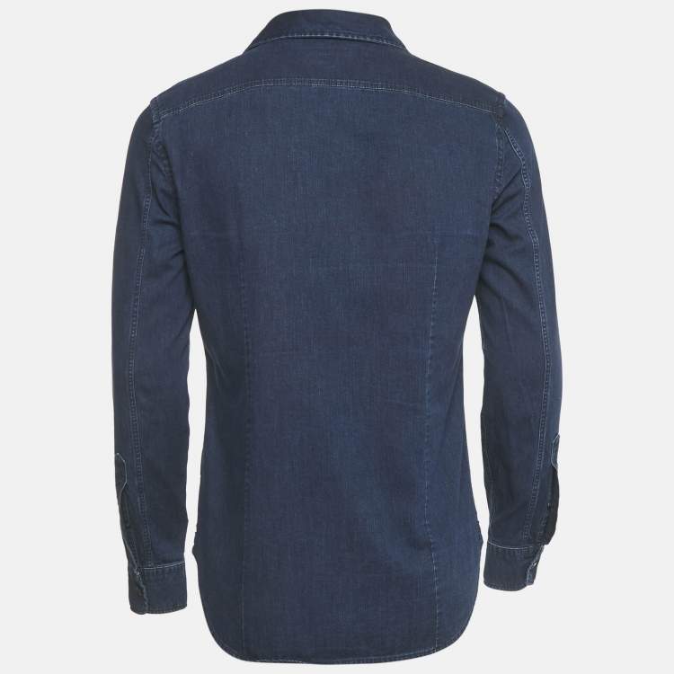 Pre Owned Burberry Brit Dark Blue Denim Button Front Shirt M