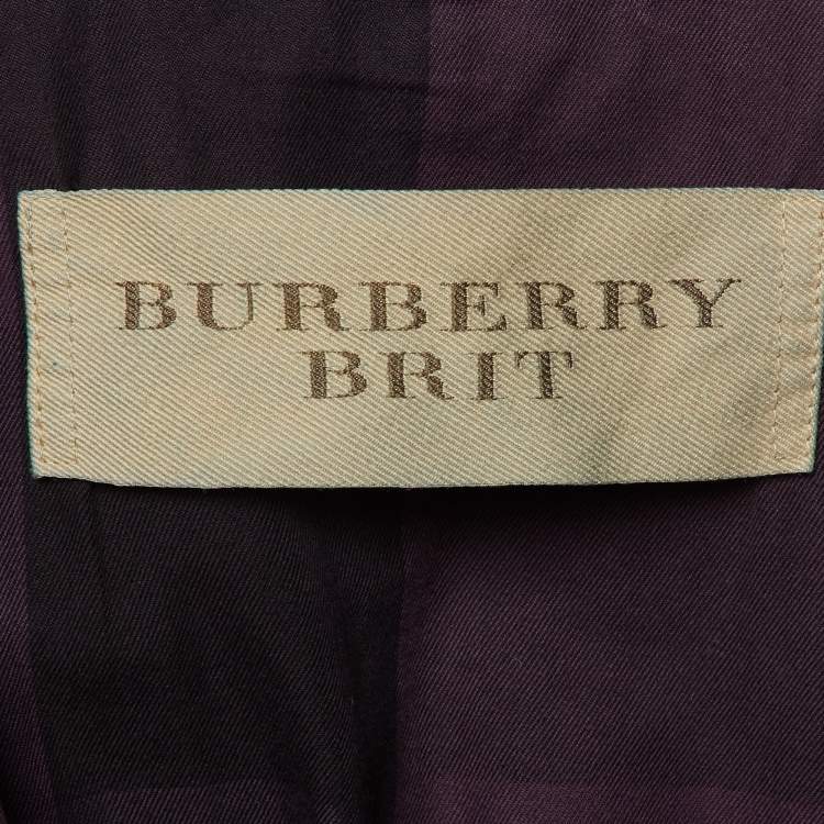 Pre Owned Burberry Brit Purple Cotton Double Breasted Trench Coat M