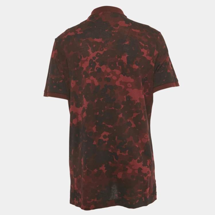 Pre Owned Burberry Brit Burgundy Printed Cotton Pique Polo T-Shirt XL