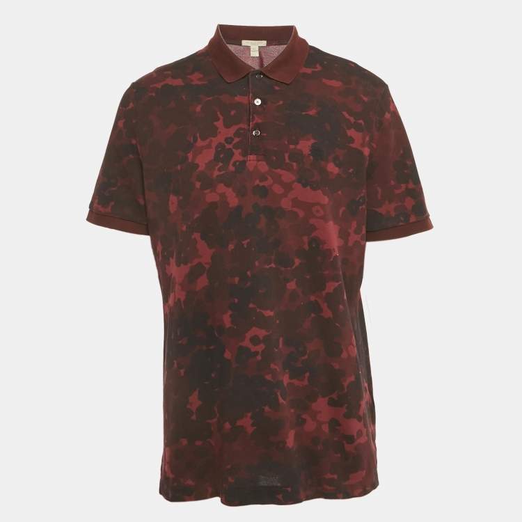 Pre Owned Burberry Brit Burgundy Printed Cotton Pique Polo T-Shirt XL