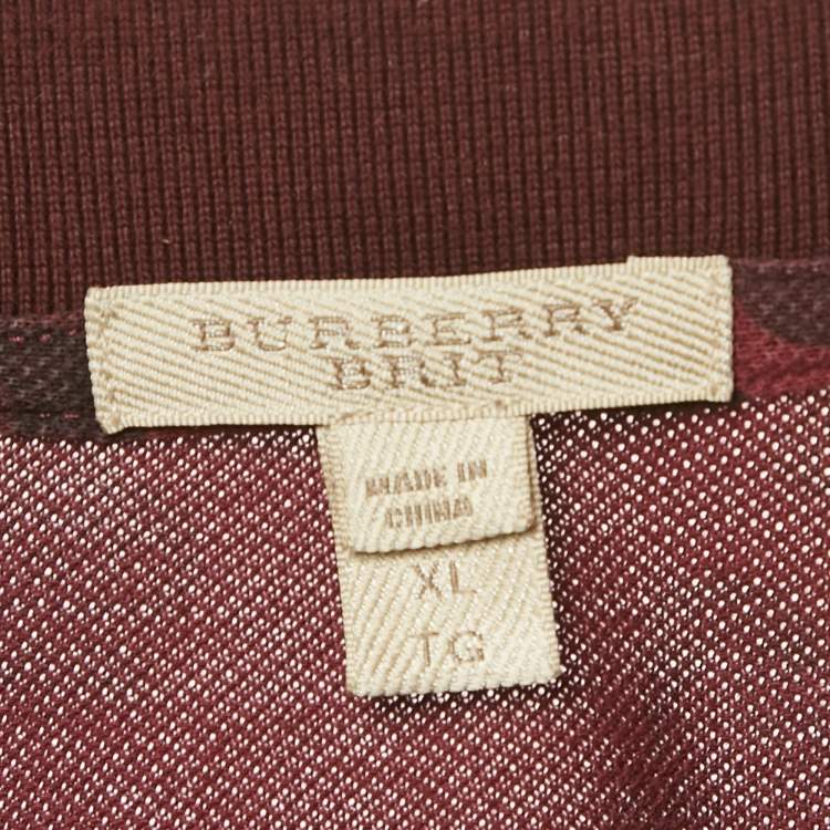 Pre Owned Burberry Brit Burgundy Printed Cotton Pique Polo T-Shirt XL