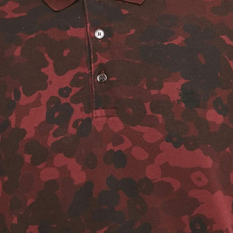 Pre Owned Burberry Brit Burgundy Printed Cotton Pique Polo T-Shirt XL