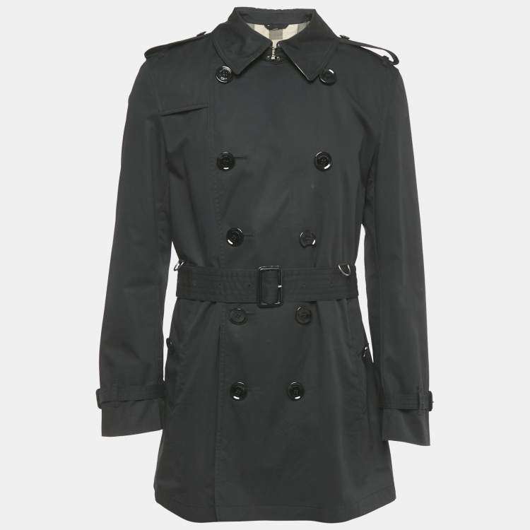 Pre Owned Burberry Brit Black Cotton Mid Length Trench Coat M 