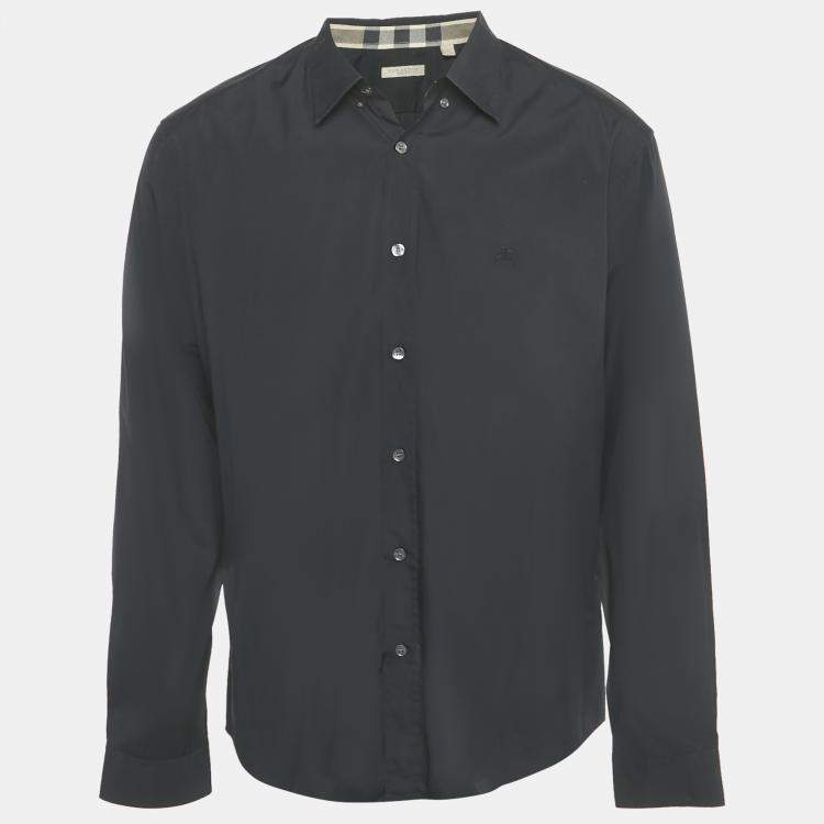 Pre Owned Burberry Brit Black Logo Embroidered Cotton Shirt XXL