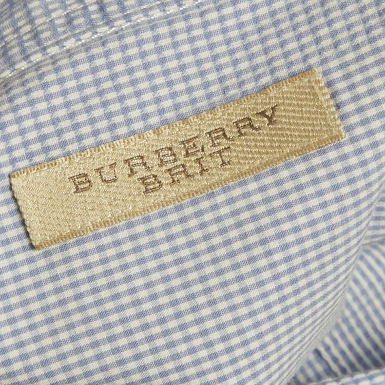 Pre Owned Burberry Brit Blue Checkered Cotton Full Sleeve Shirt XL 