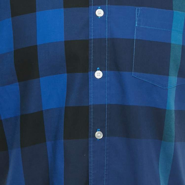 Pre Owned Burberry Brit Blue House Check Print Cotton Shirt XL