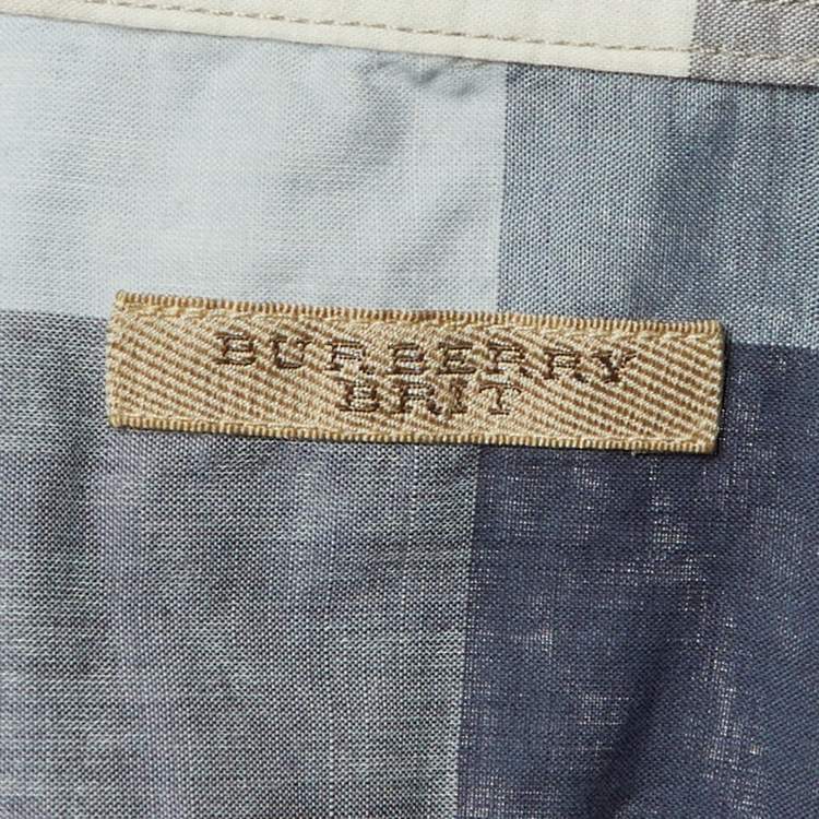 Pre Owned Burberry Brit Blue /Grey Checkered Cotton Shirt XXXL