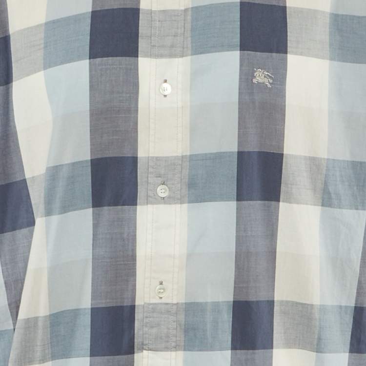 Pre Owned Burberry Brit Blue /Grey Checkered Cotton Shirt XXXL
