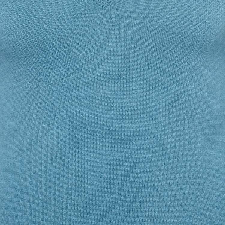 Pre Owned كنزة بربري بريت كاشمير زرقاء برقبة على شكل V مقاس صغير