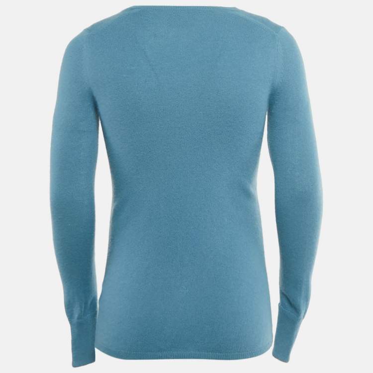 Pre Owned كنزة بربري بريت كاشمير زرقاء برقبة على شكل V مقاس صغير