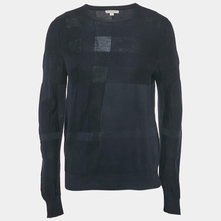 Pre Owned Burberry Brit Navy Blue Checks Cotton Knit Sweatshirt M