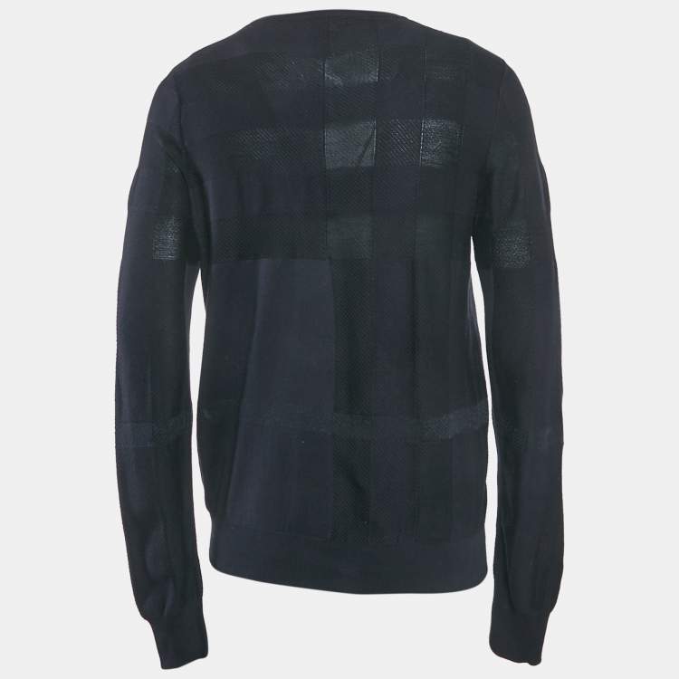 Pre Owned Burberry Brit Navy Blue Checks Cotton Knit Sweatshirt M
