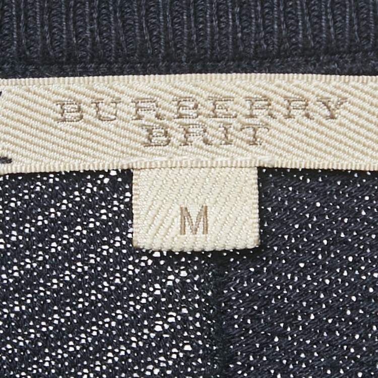 Pre Owned Burberry Brit Navy Blue Checks Cotton Knit Sweatshirt M