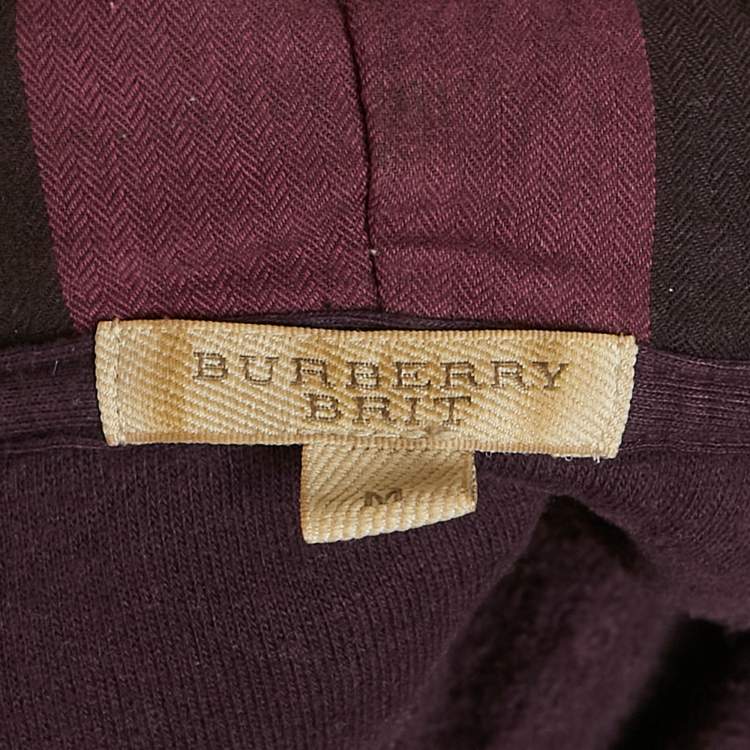 Pre Owned Burberry Brit Purple Cotton Knit Zip-Up Jacket M