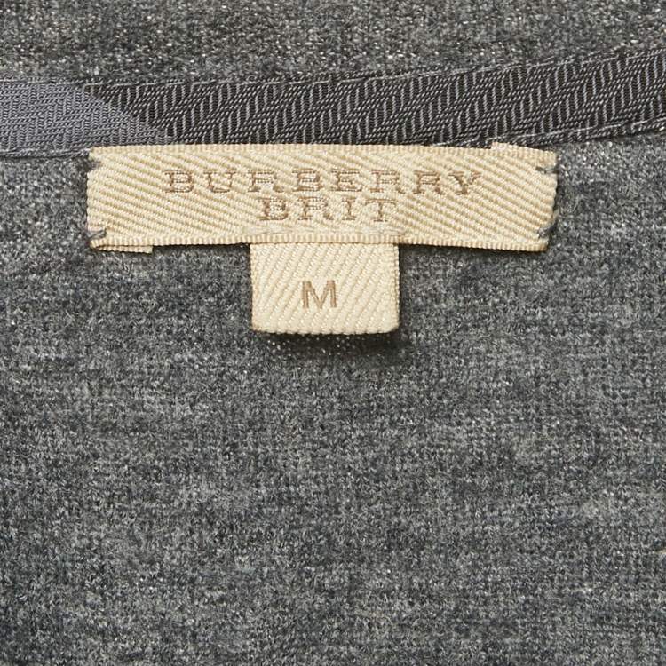 Pre Owned Burberry Brit Grey Wool Knit Elbow Patch Sweater M