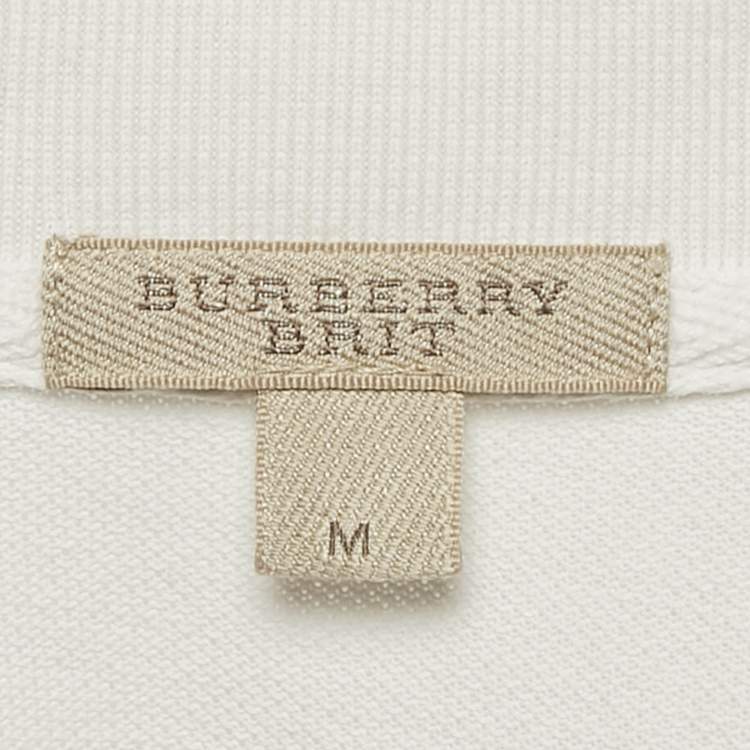 Pre Owned Burberry Brit White Pique Logo Detail Polo T-Shirt M