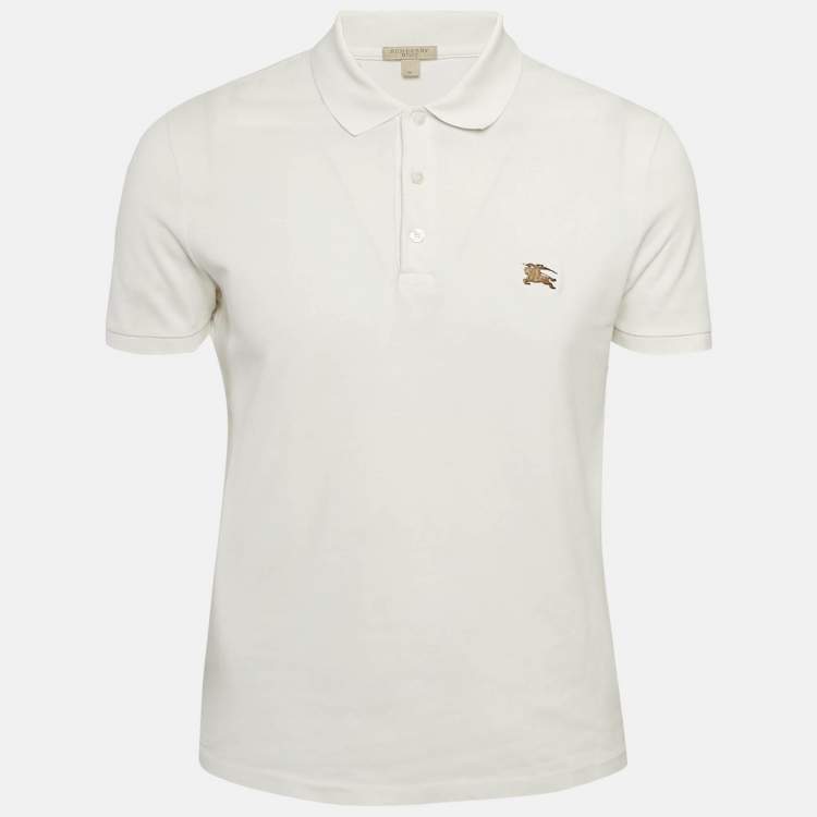 Pre Owned Burberry Brit White Pique Logo Detail Polo T-Shirt M