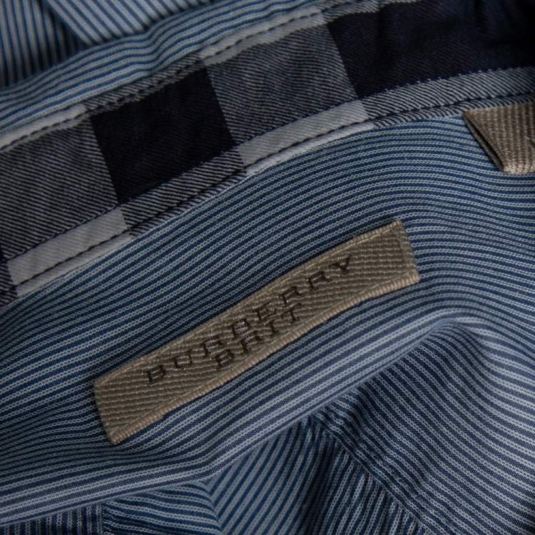 Pre Owned Burberry Brit Blue Striped Cotton Button Down Shirt L
