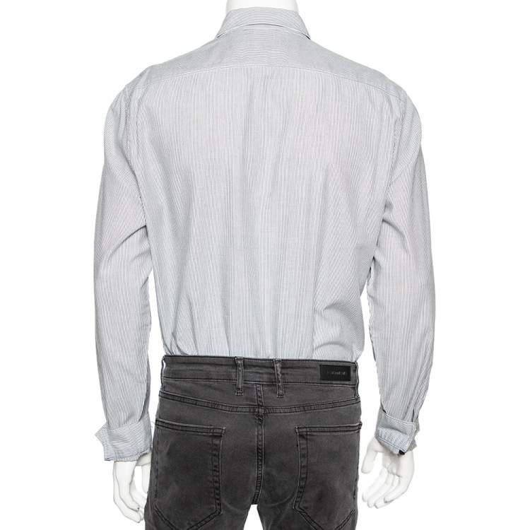 Pre Owned Burberry Brit Grey Striped Cotton Button Front Shirt L
