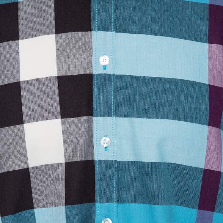 Pre Owned Burberry Brit Blue Checked Cotton Button Front Shirt L  