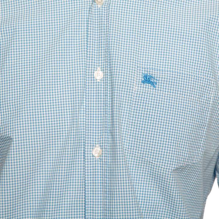 Pre Owned Burberry Brit Blue Micro Checked Cotton Button Down Shirt L