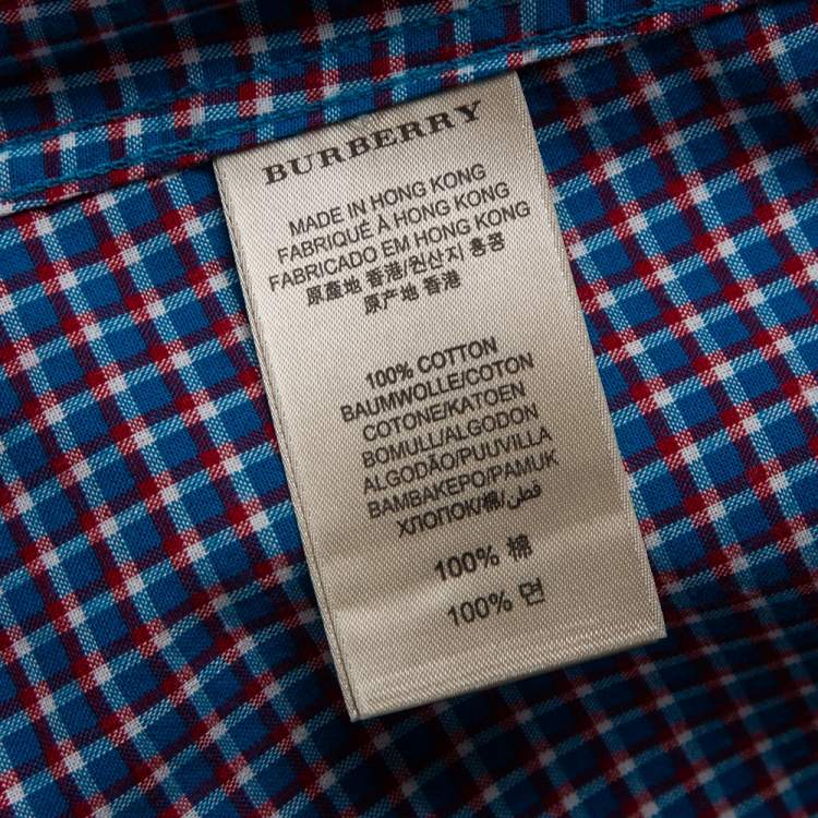Pre Owned Burberry Brit Blue Checked Cotton Pocketed Button Down Shirt L