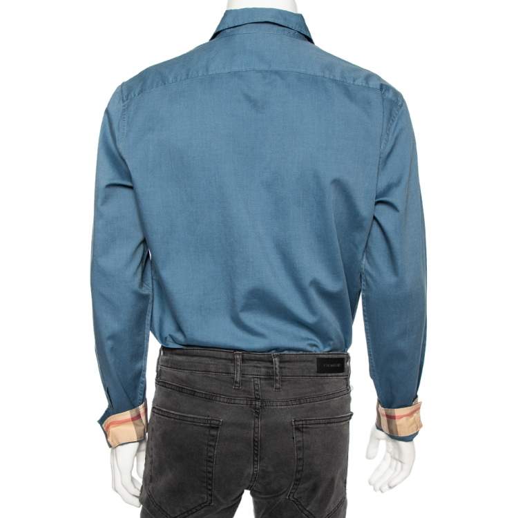 Pre Owned Burberry Brit Blue Cotton Button Front Shirt L