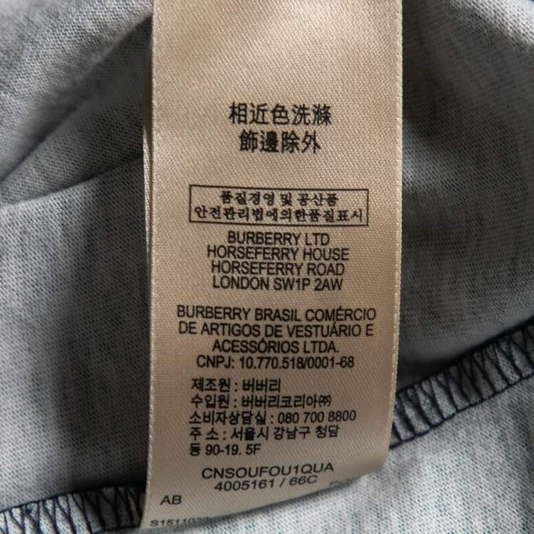 Pre Owned Burberry Brit White and Blue Cotton Striped Crew Neck T-Shirt L