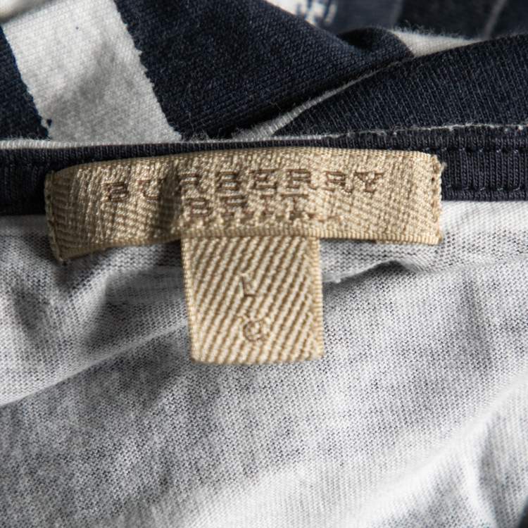 Pre Owned Burberry Brit White and Blue Cotton Striped Crew Neck T-Shirt L