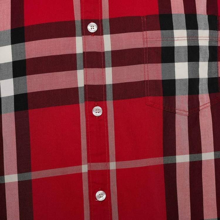 Pre Owned Burberry Brit Red Checked Cotton Button Front Shirt M