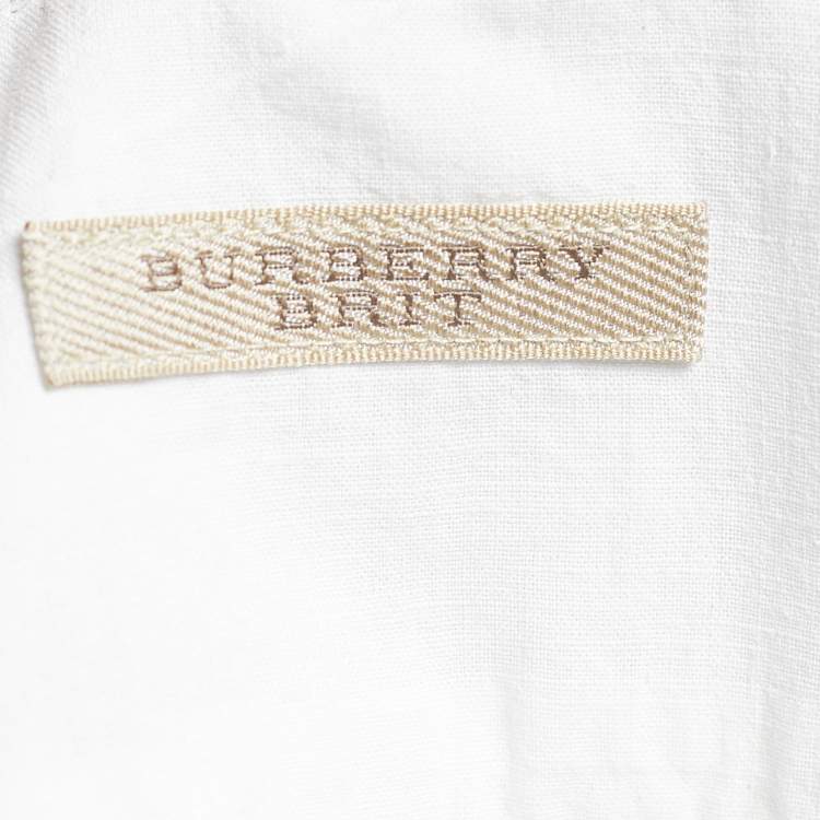Pre Owned Burberry Brit White Cotton & Linen Pocketed Button Front Shirt XXL
