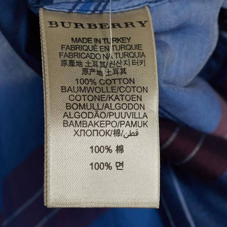 Pre Owned Burberry Brit Blue Check Cotton Poplin Long Sleeve Shirt L