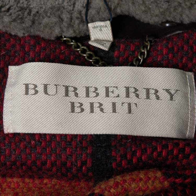 Pre Owned Burberry Brit Brown Leather Shearling Collar Biker Jacket L